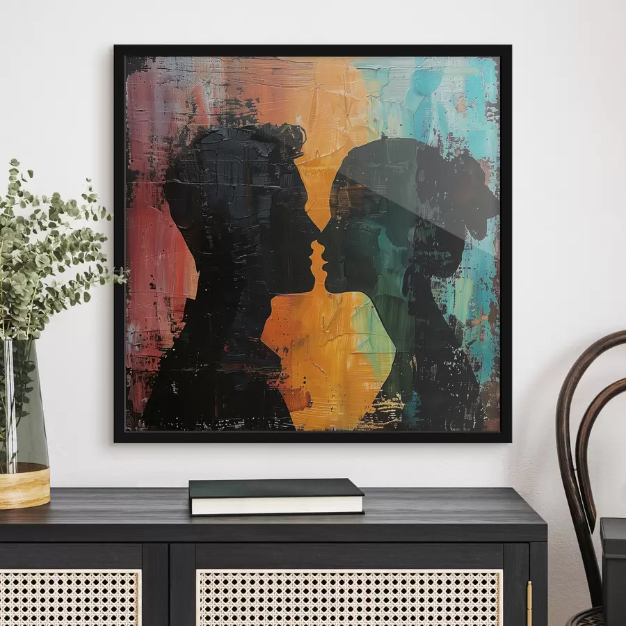 Fotobehang Paar silhouet olieverfschilderij f40893