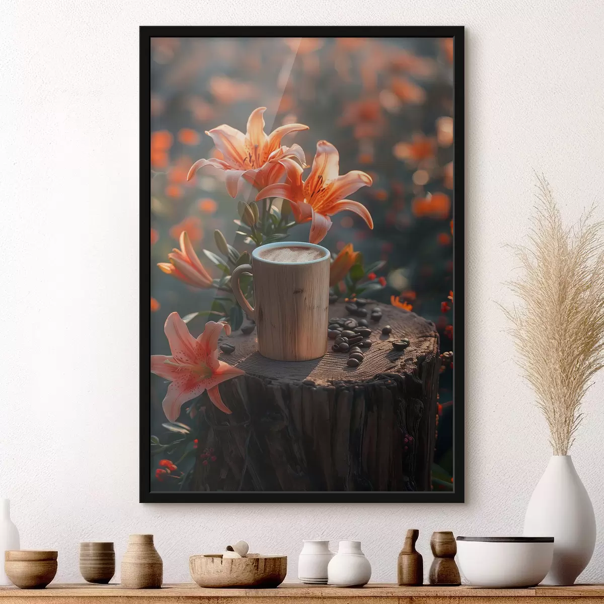 Poster Cappuccino en lelies f40907