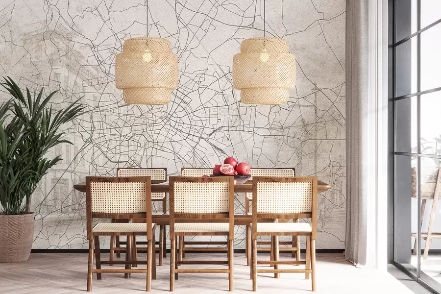 Fotobehang Plattegrond Berlijn, lijntekening, architectuur, Duitsland, beige kleuren w01696