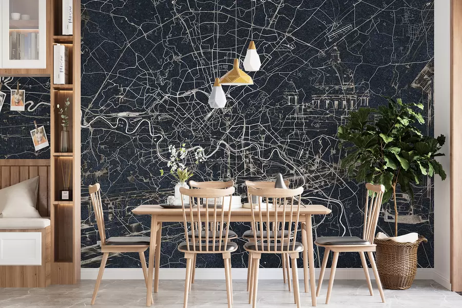 Fotobehang Plattegrond Rome, lijntekening, architectuur, Italië, donkere kleuren w01698v1