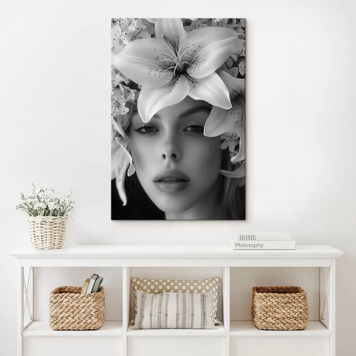  Peintures Grands lys blancs et visage d'une jeune fille s40937