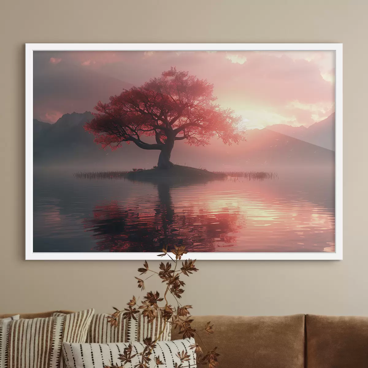 Affiche Arbre au bord de l'étang au coucher du soleil f40934