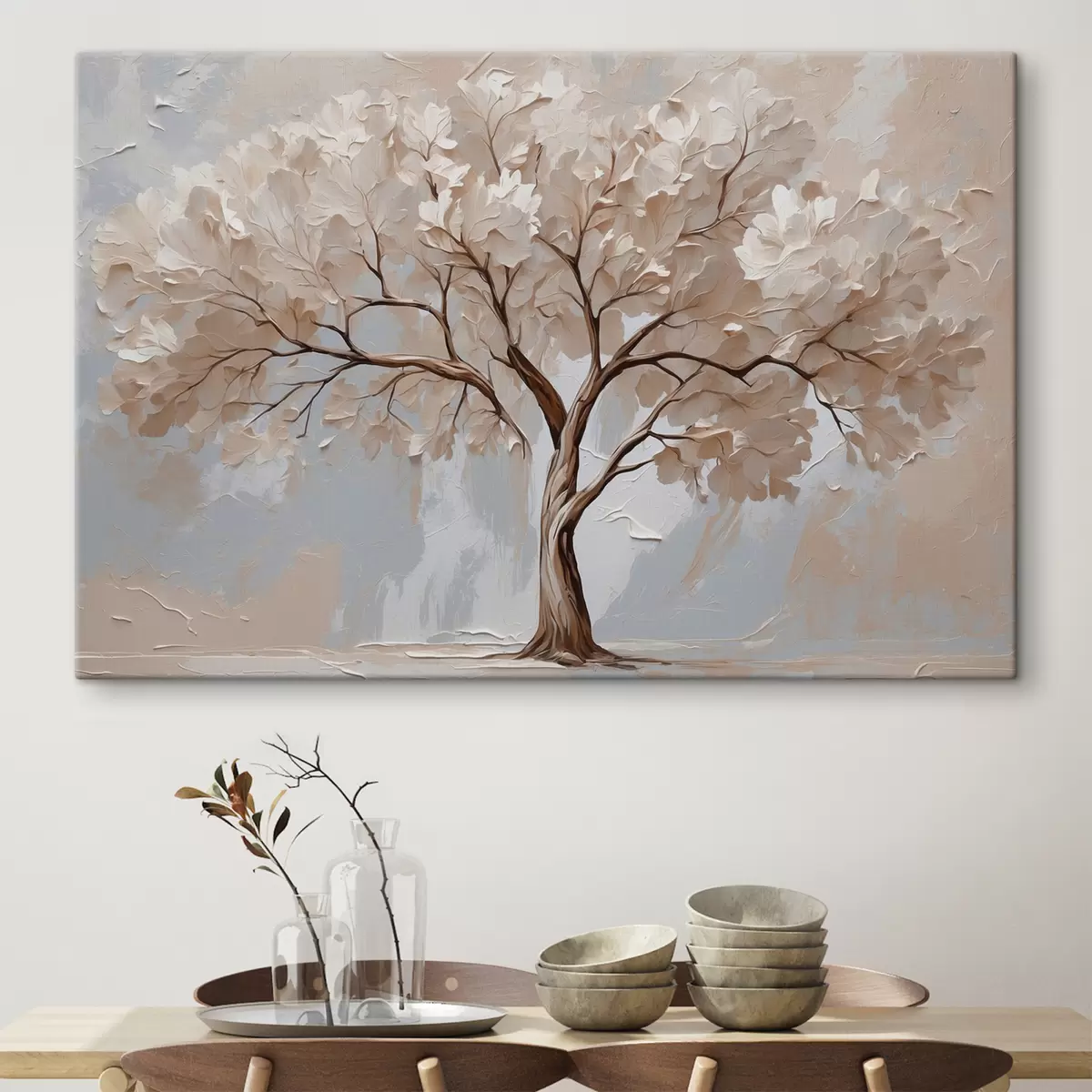  Peintures Arbre blanc sur fond d'huile abstraite s40860