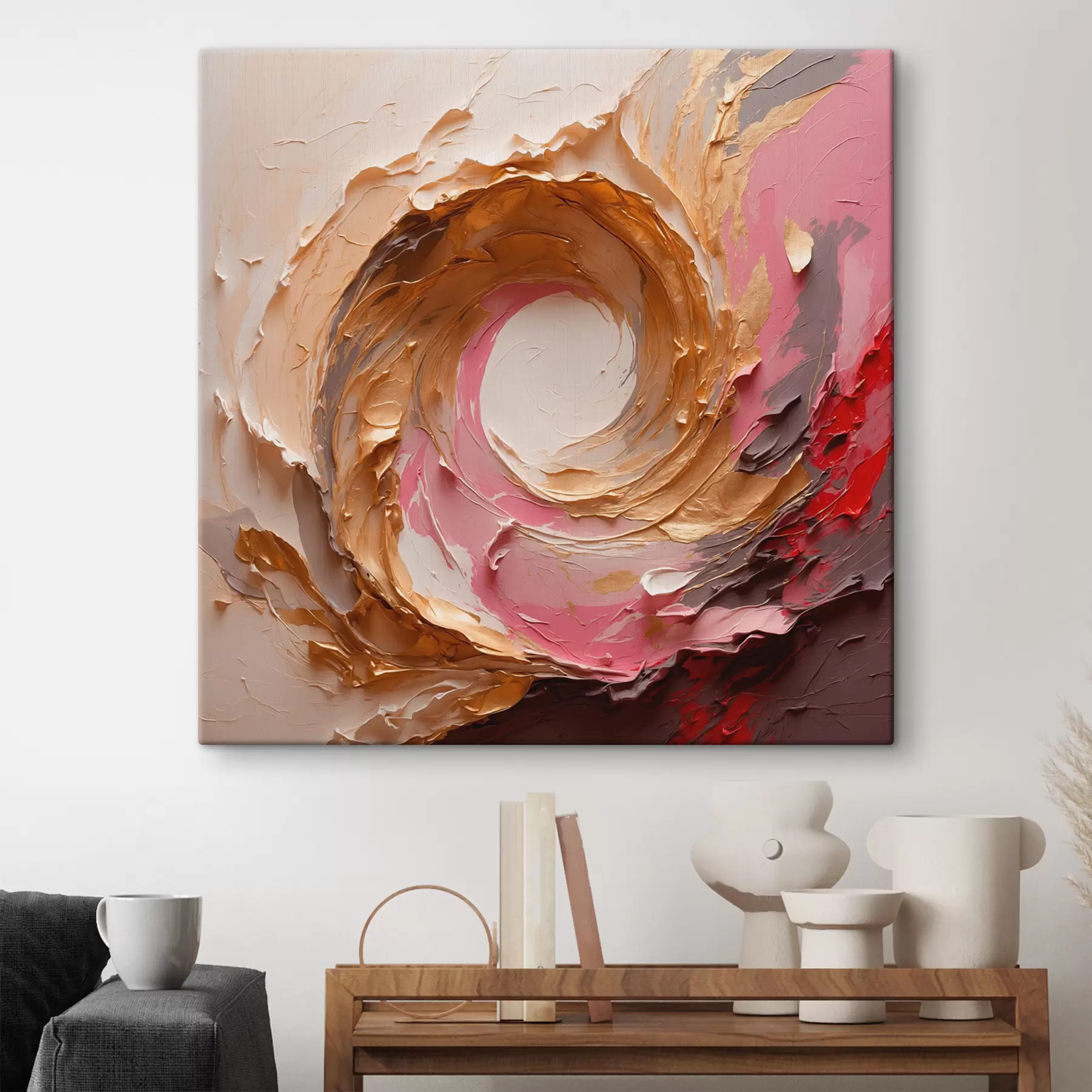 Fotobehang Abstract olieverfschilderij met roze draaikolk s40863