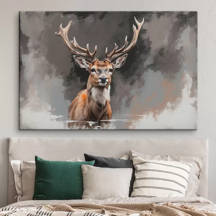  Peintures Cerf sur fond gris-noir s40865