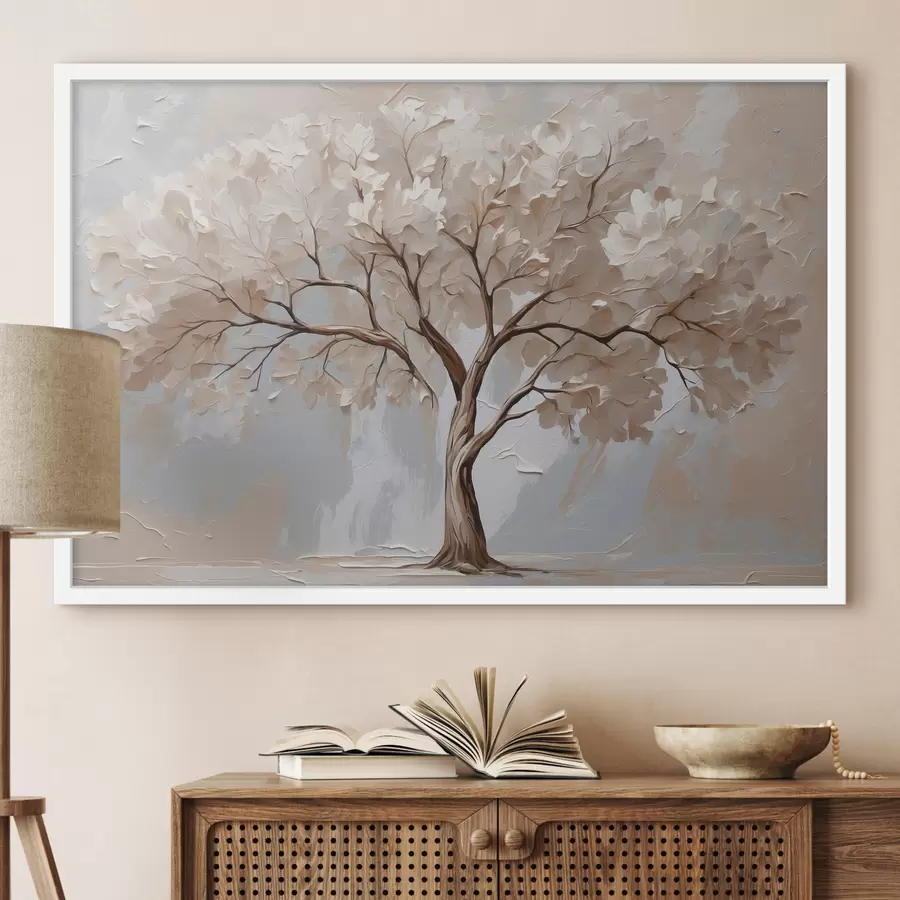 Papier peint photo Arbre blanc sur fond d'huile abstraite f40860