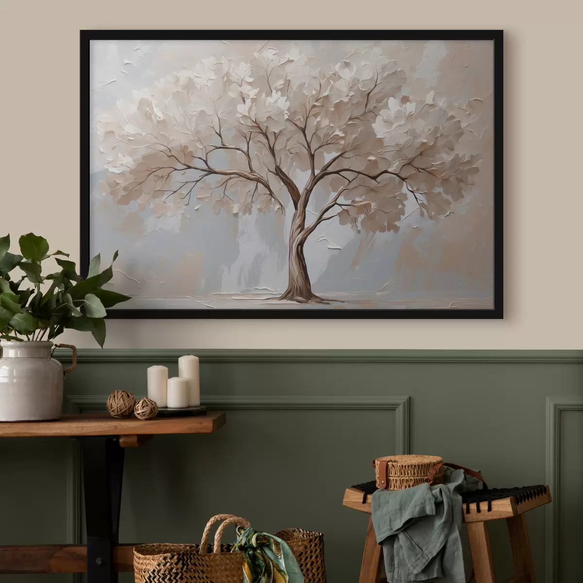 Affiche Arbre blanc sur fond d'huile abstraite f40860