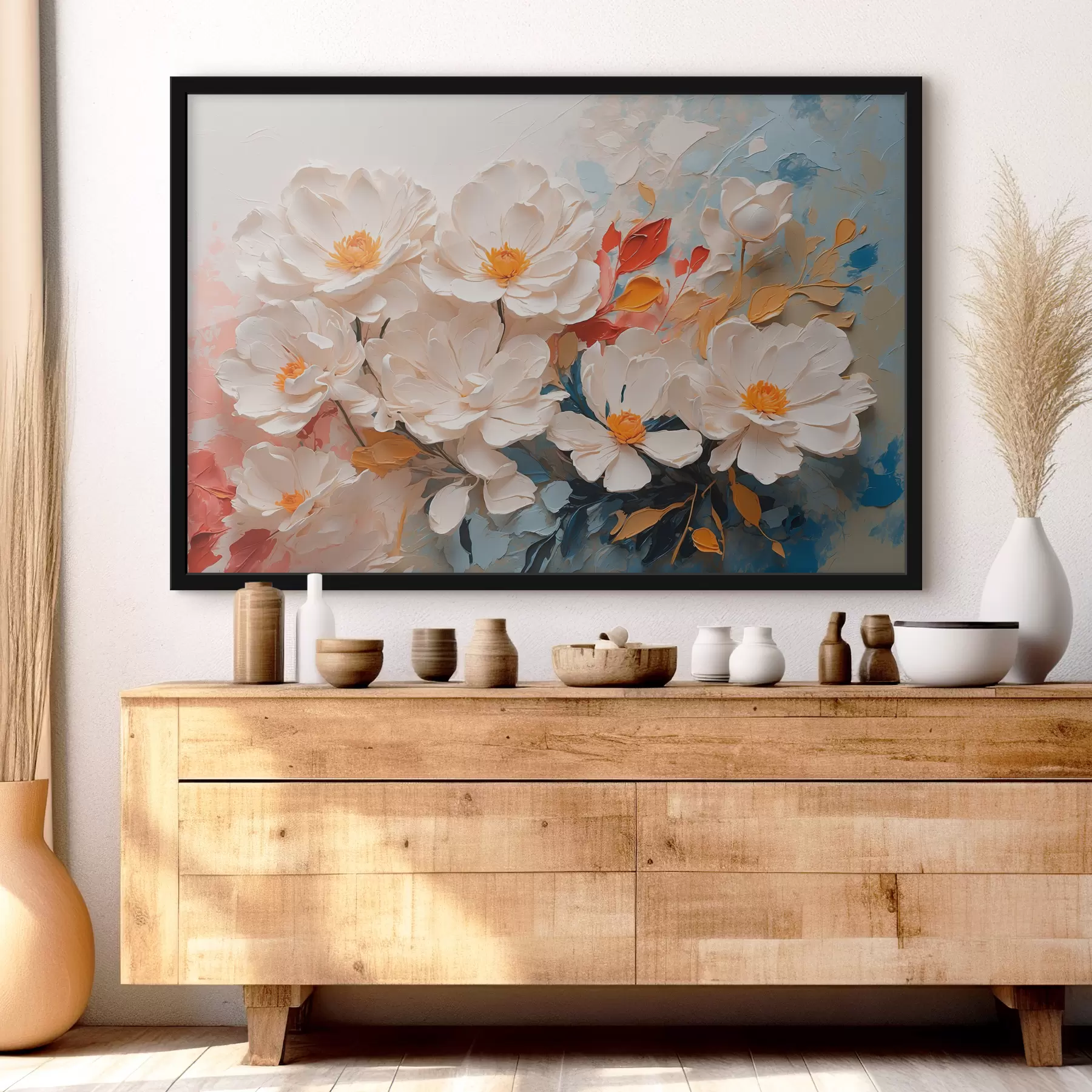 Fotobehang Abstracte witte bloemen in olie f40862