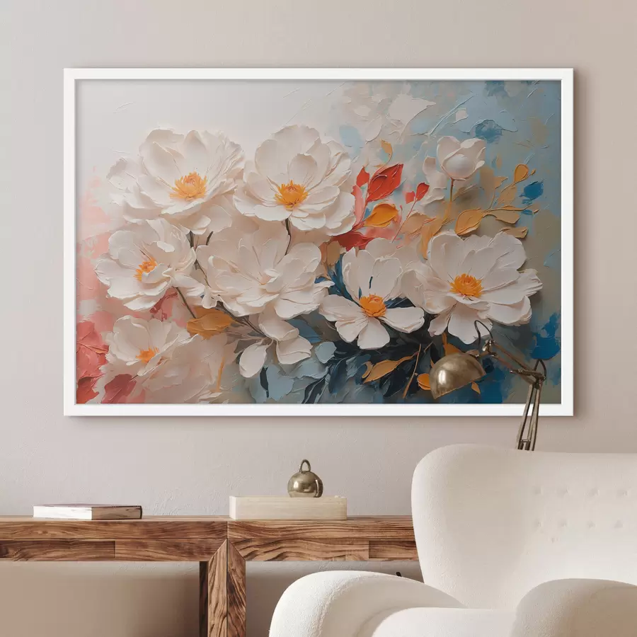 Papier peint photo Fleurs blanches abstraites à l'huile f40862