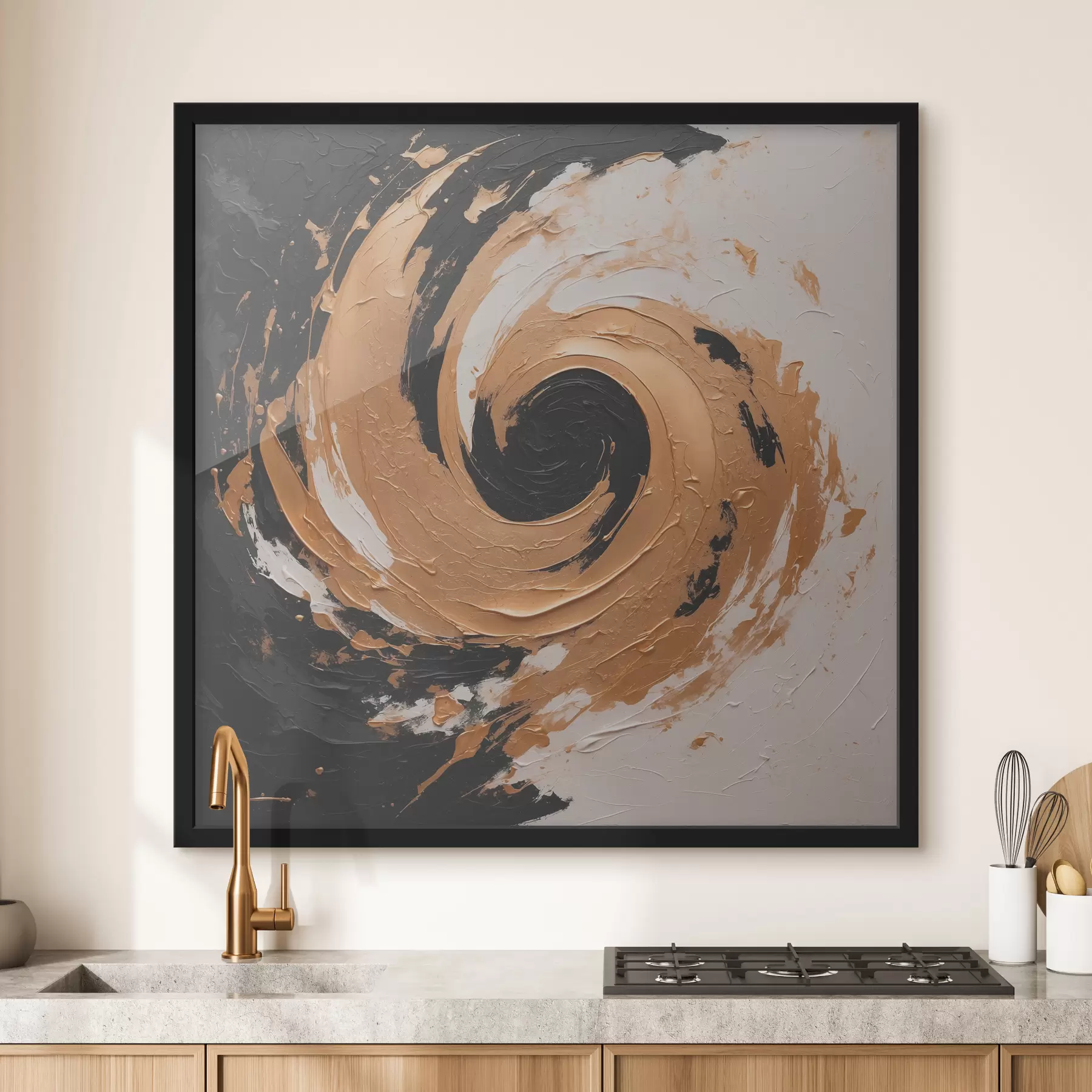 Papier peint photo Peinture à l'huile abstraite avec tourbillon noir et jaune f40864