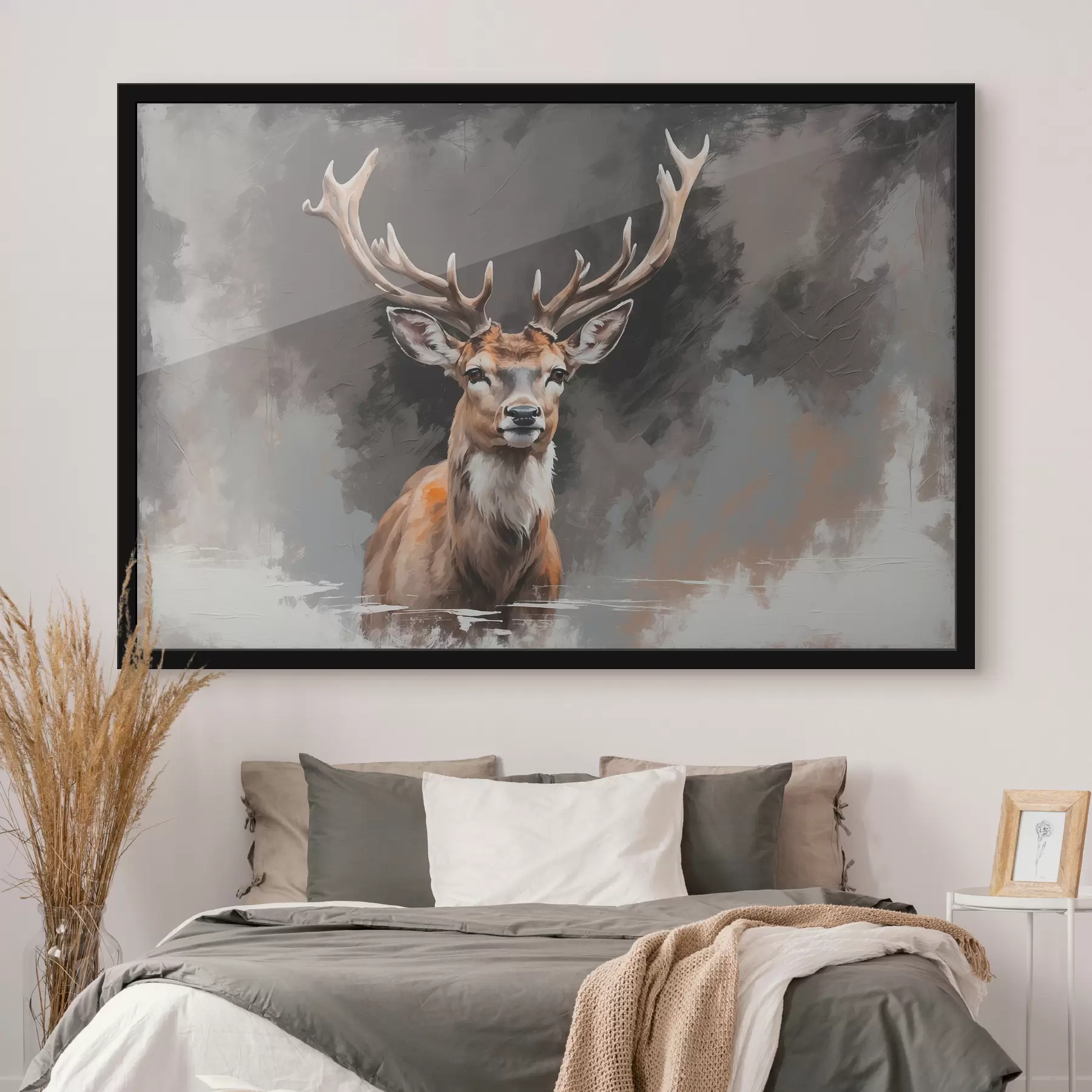  Schilderijen Hert op grijs-zwarte achtergrond f40865