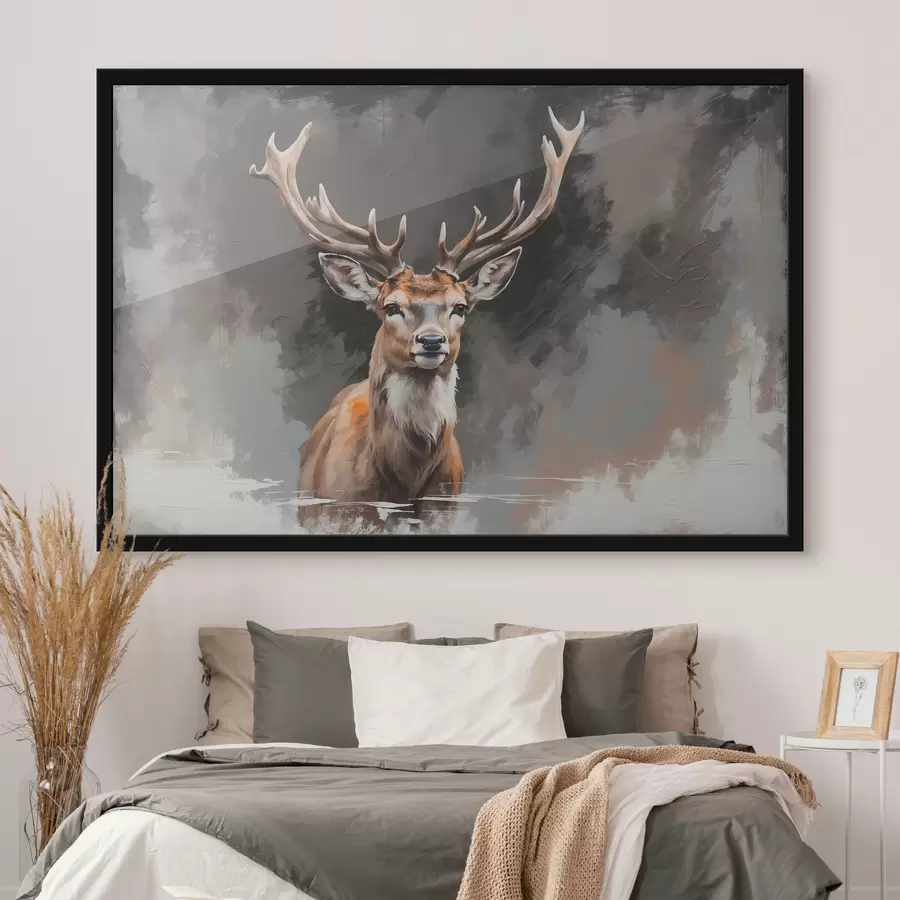 Fotobehang Hert op grijs-zwarte achtergrond f40865