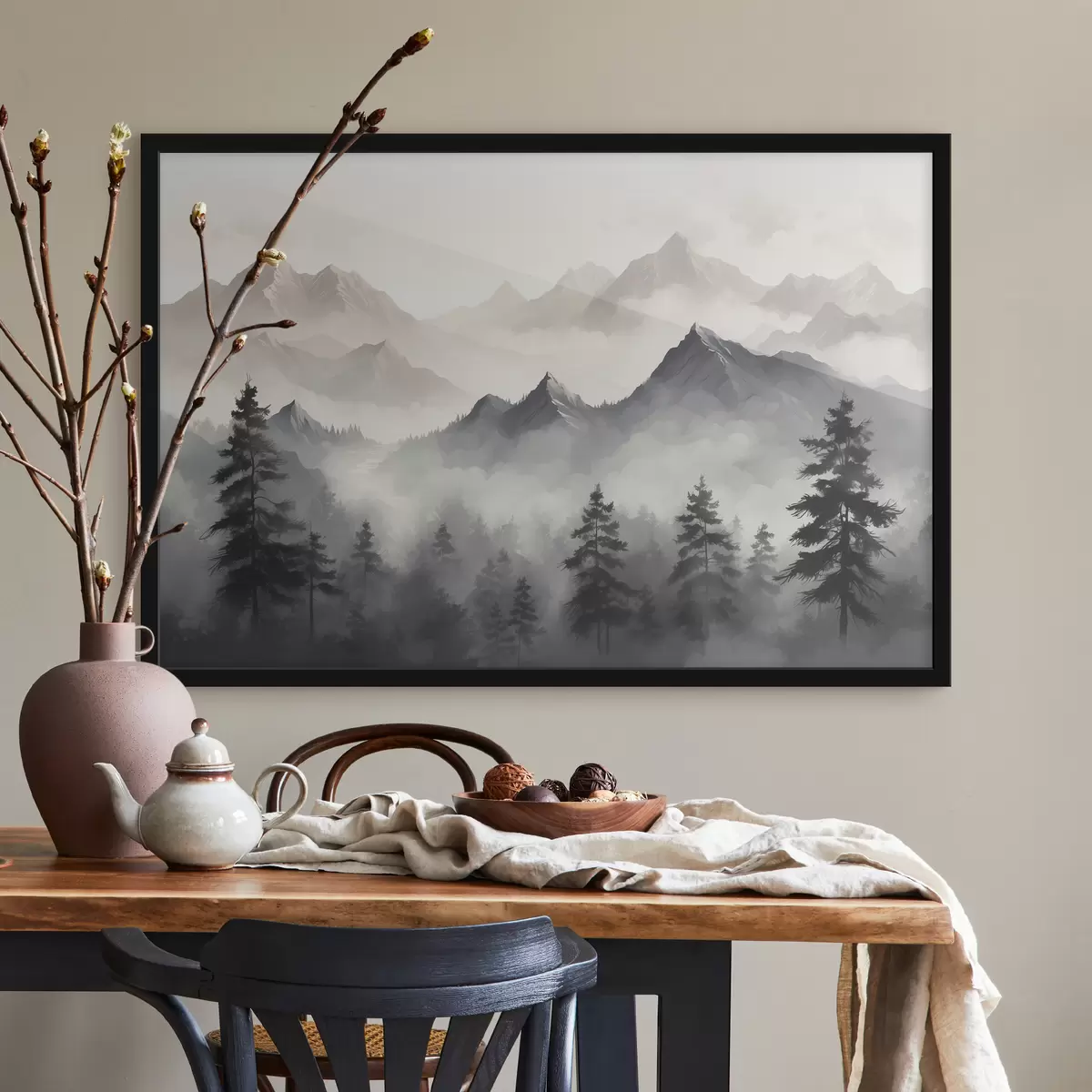 Affiche Forêt et montagnes dans le brouillard f40866