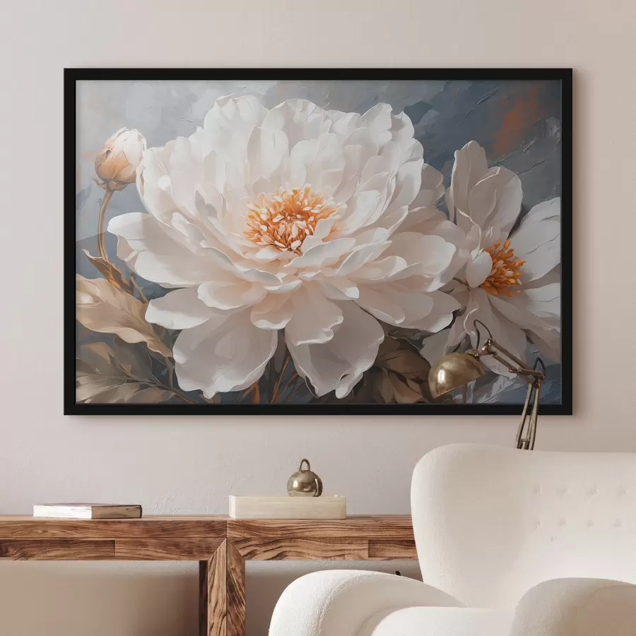 Fotobehang Witte bloemen op grijze achtergrond f40868