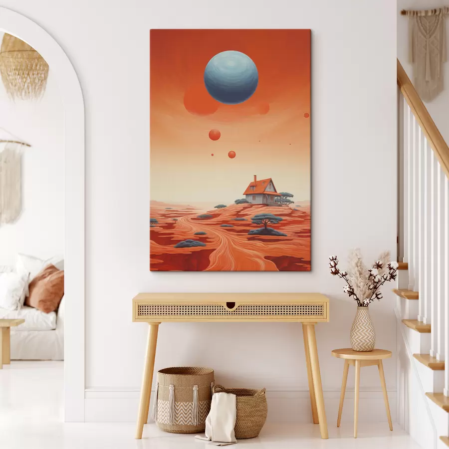  Peintures Désert avec maison, art futuriste, cosmique, planète s40944