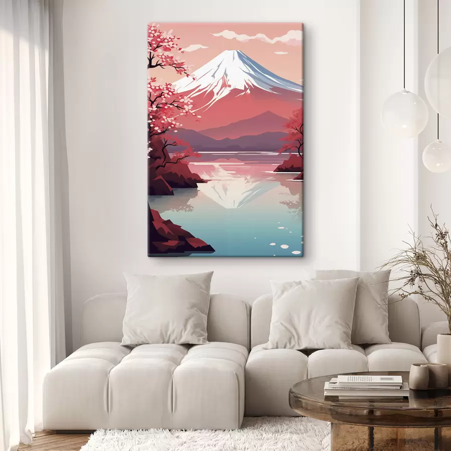  Schilderijen Fuji berg, meer, kersenbomen, Japan s40955