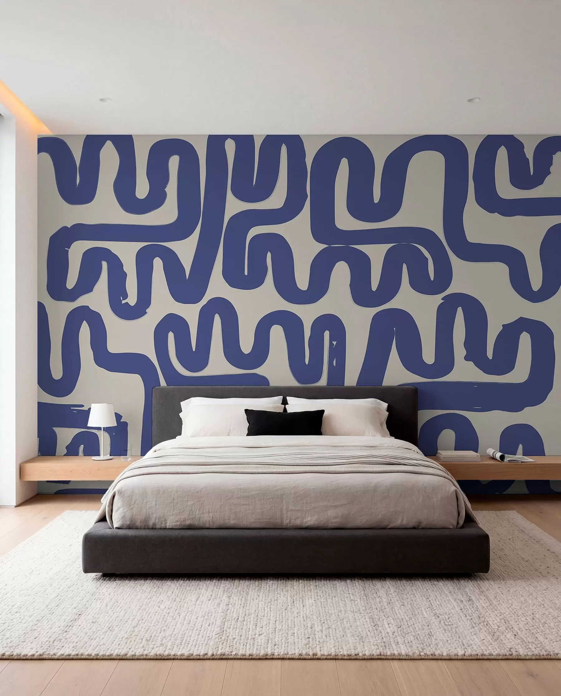 Fotobehang Blauwe kronkellijnen w01686