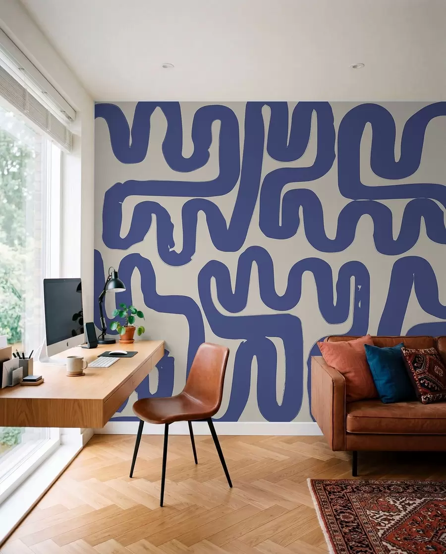Fotobehang Blauwe kronkellijnen w01686