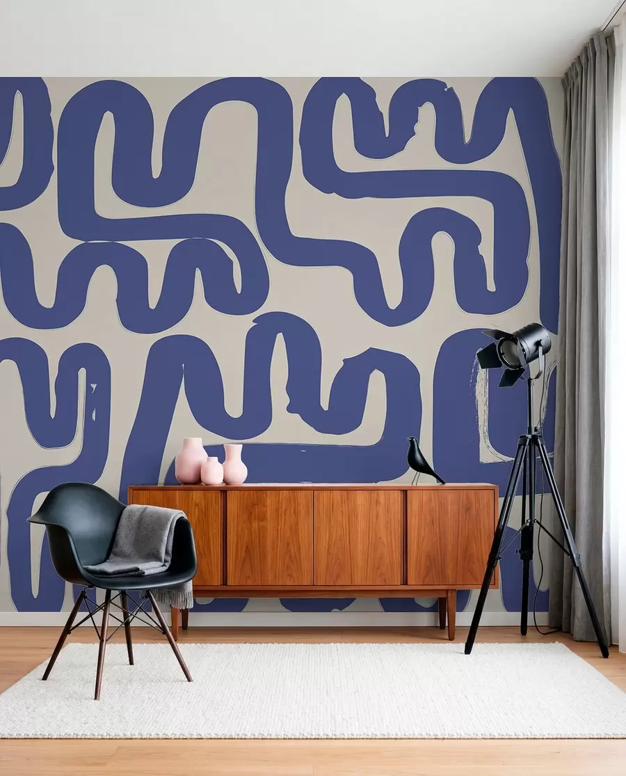 Fotobehang Blauwe kronkellijnen w01686