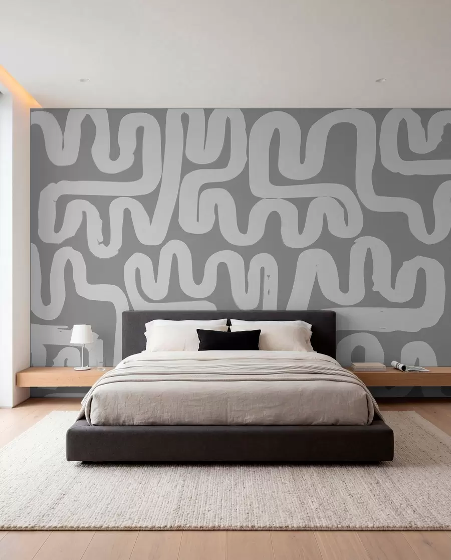 Fotobehang Kronkelende lijnen in grijs w01686v2
