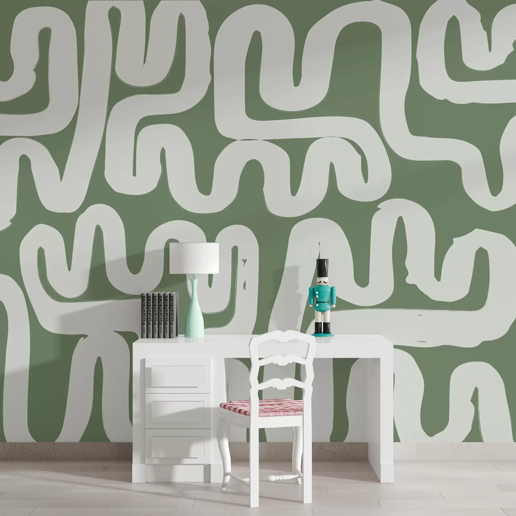 Fotobehang Groene kronkellijnen w01686v3