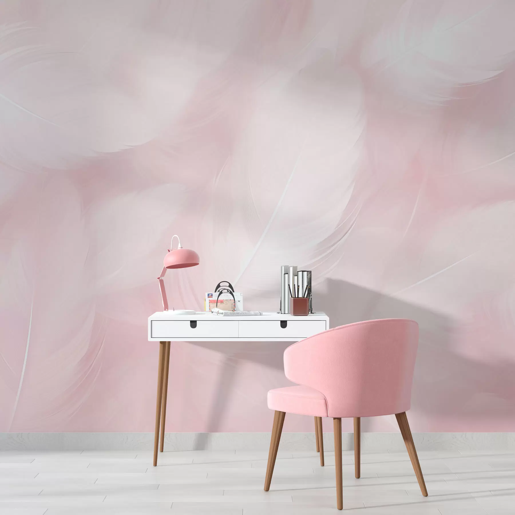 Fotobehang Schattige veren op roze achtergrond w01703