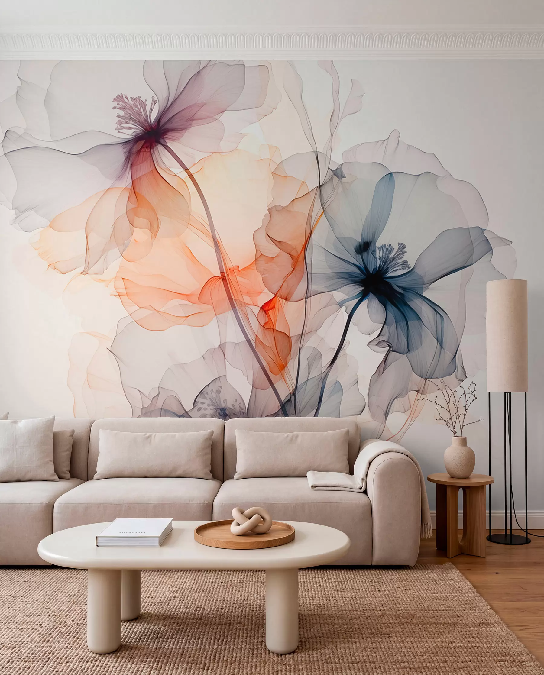Fotobehang Abstracte doorschijnende bloemen vloeibaar aquarel w01781