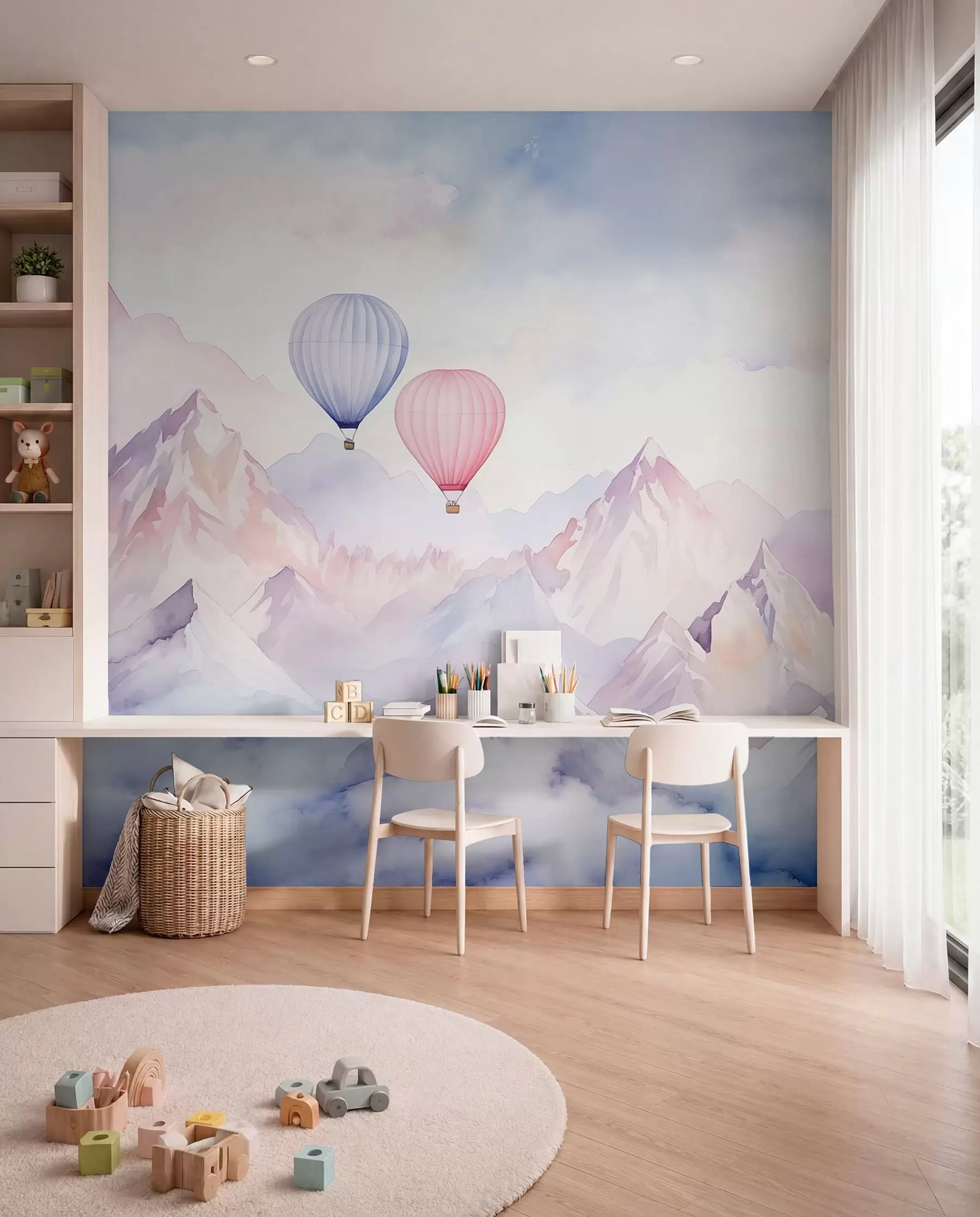 Fotobehang Ballonnen boven roze toppen w01786