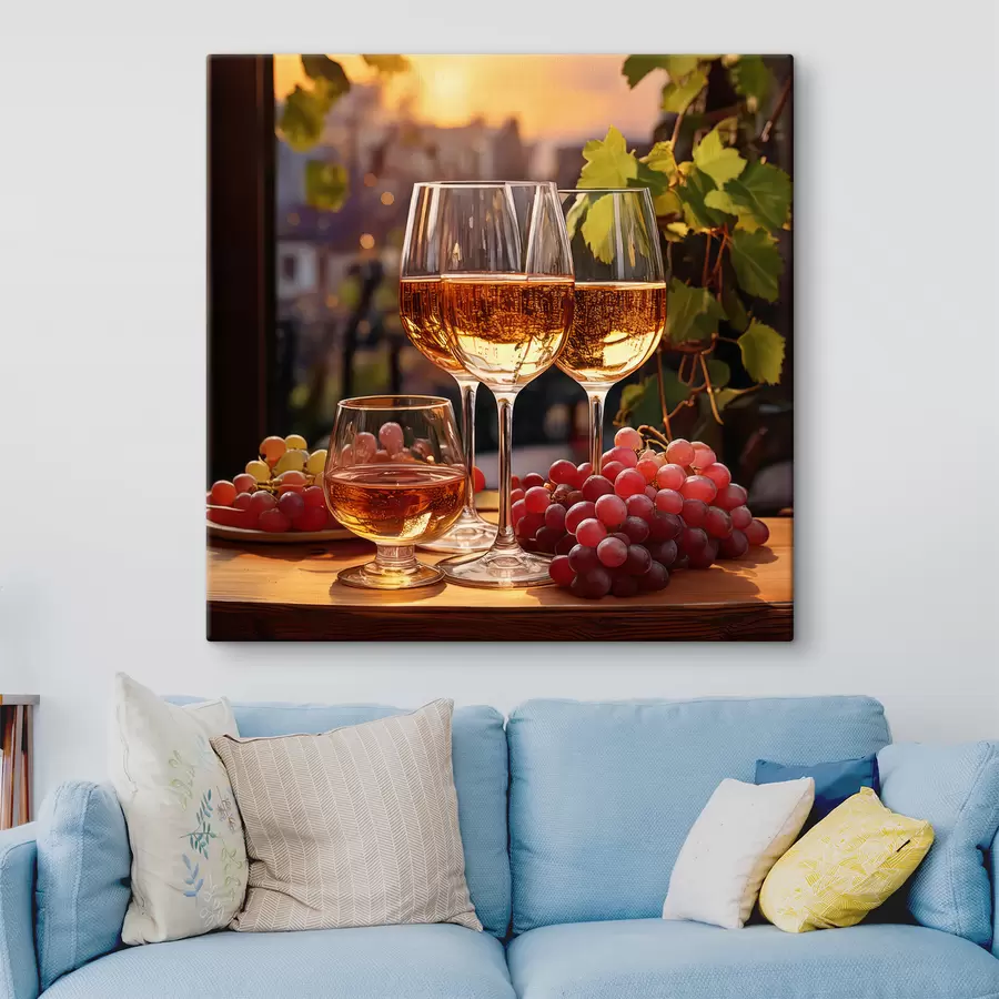 Papier peint photo verres avec vin, raisins sur la table, nature morte s41104
