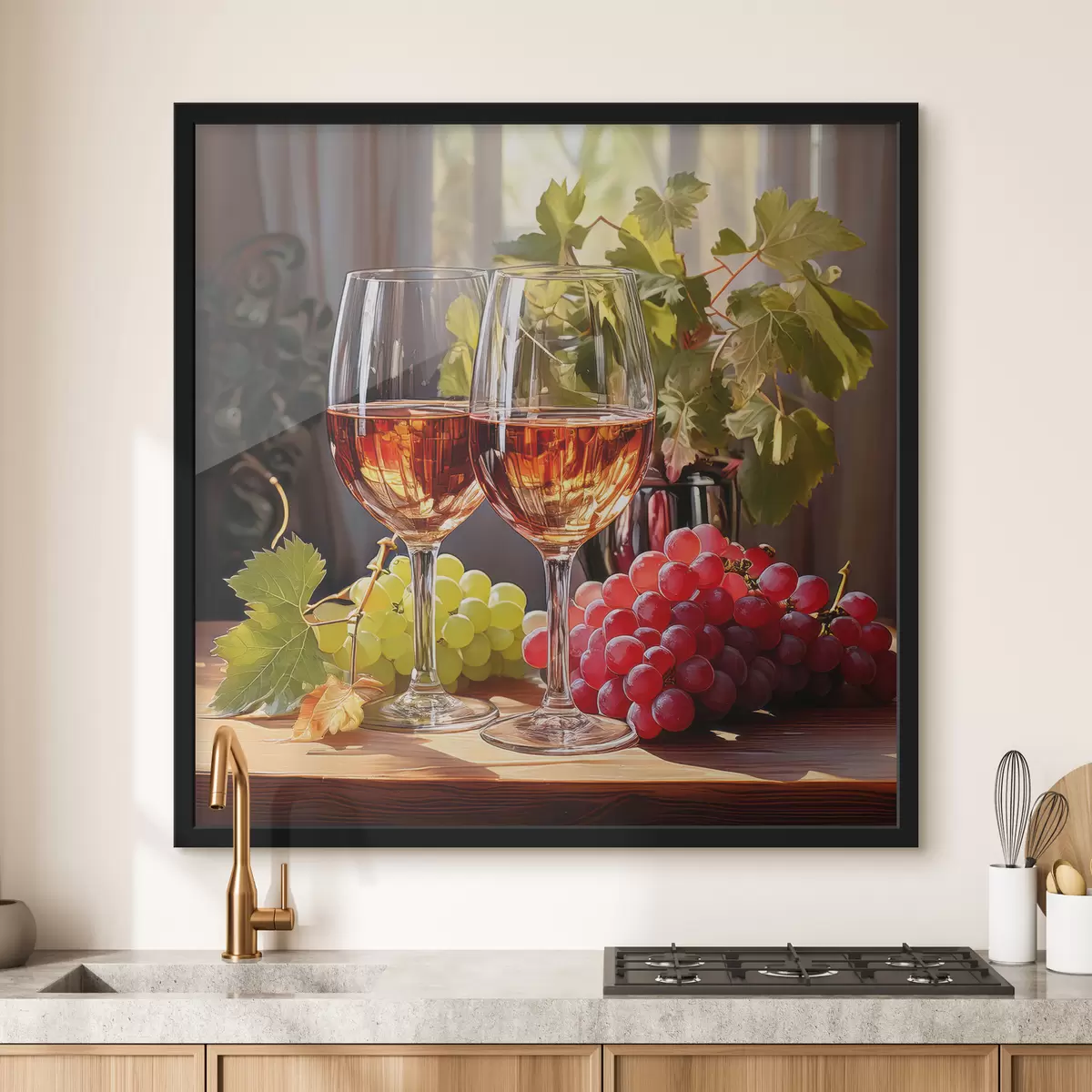 Affiche verres de vin et raisins, nature morte f41105