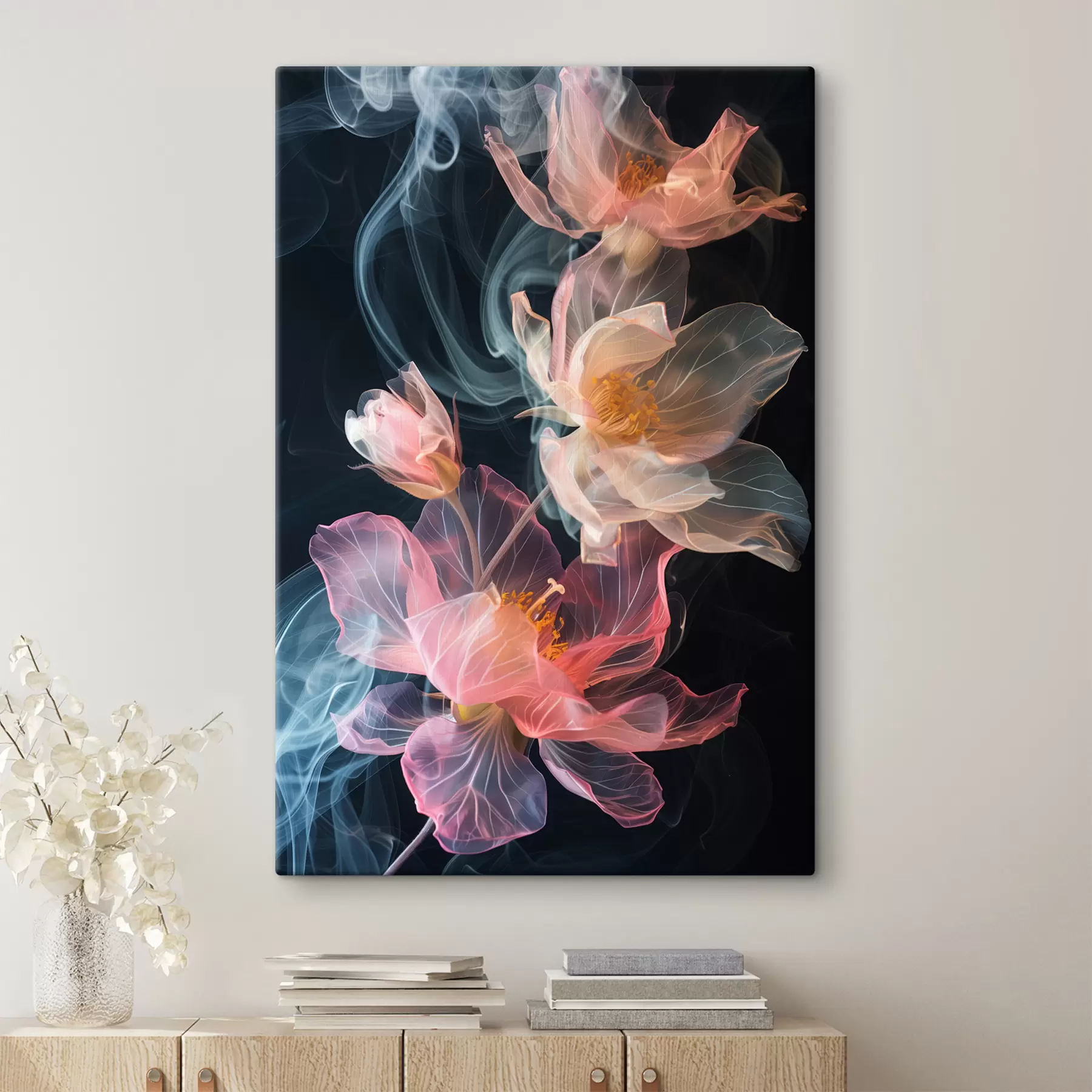 Papier peint photo Fleurs délicates et aériennes entourées de fumée s40967