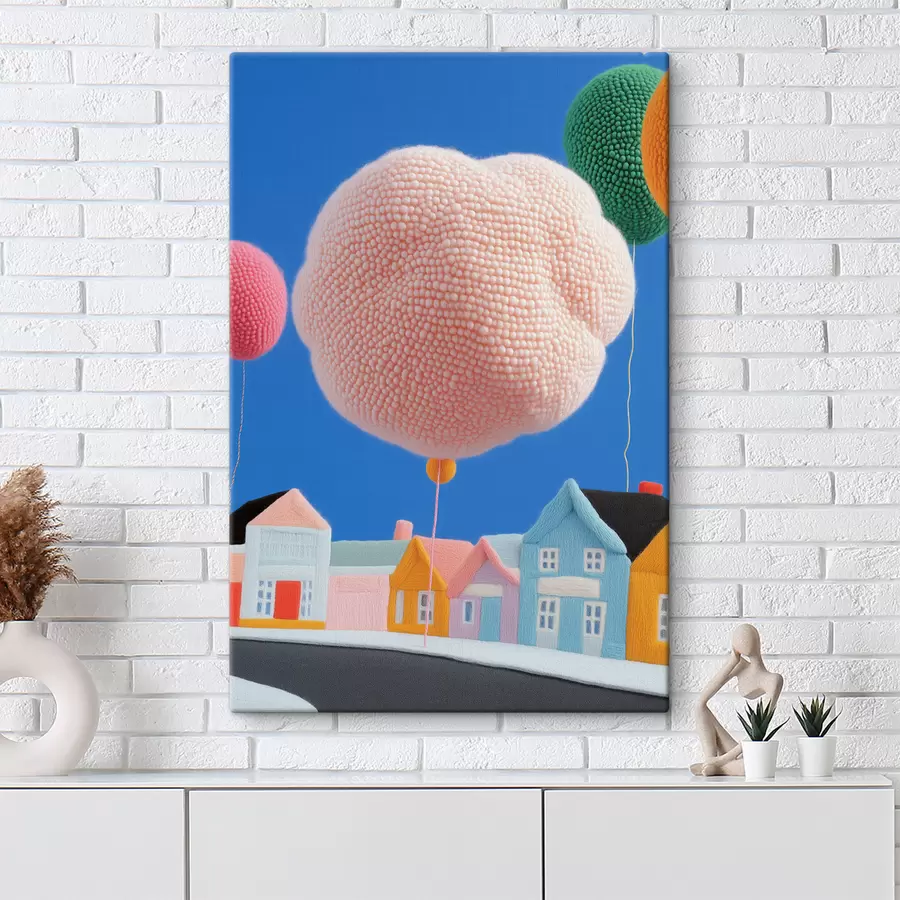  Peintures Maisons en feutre et montgolfières s40969