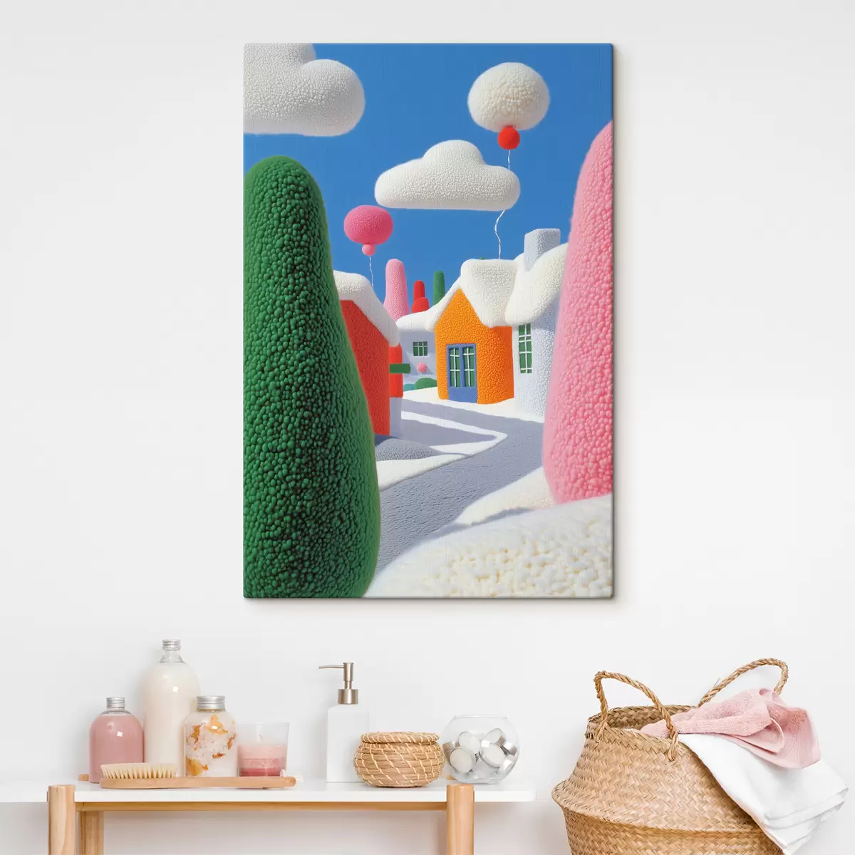  Peintures Une rue avec des nuages et des ballons en feutre s40970