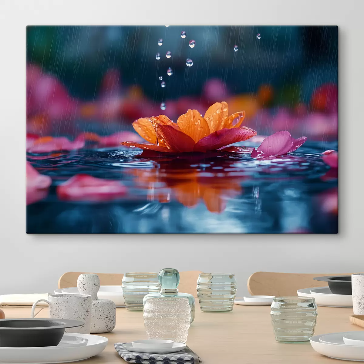  Peintures Un nénuphar avec des gouttes de pluie s40977