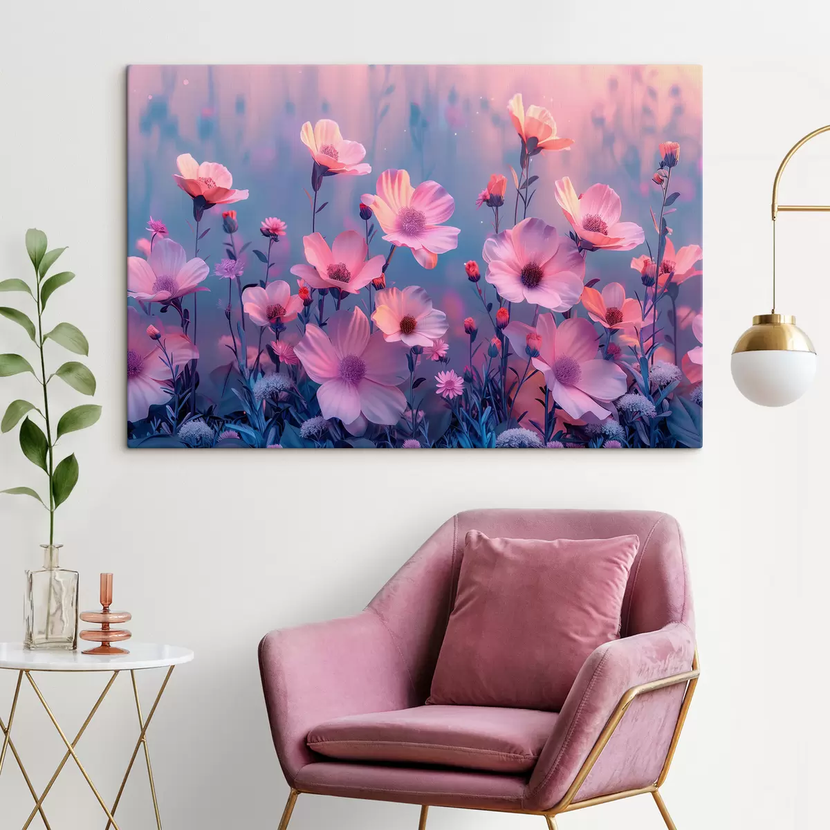  Schilderijen Sprookjesachtige wilde bloemen in roze en blauwe tinten s40990