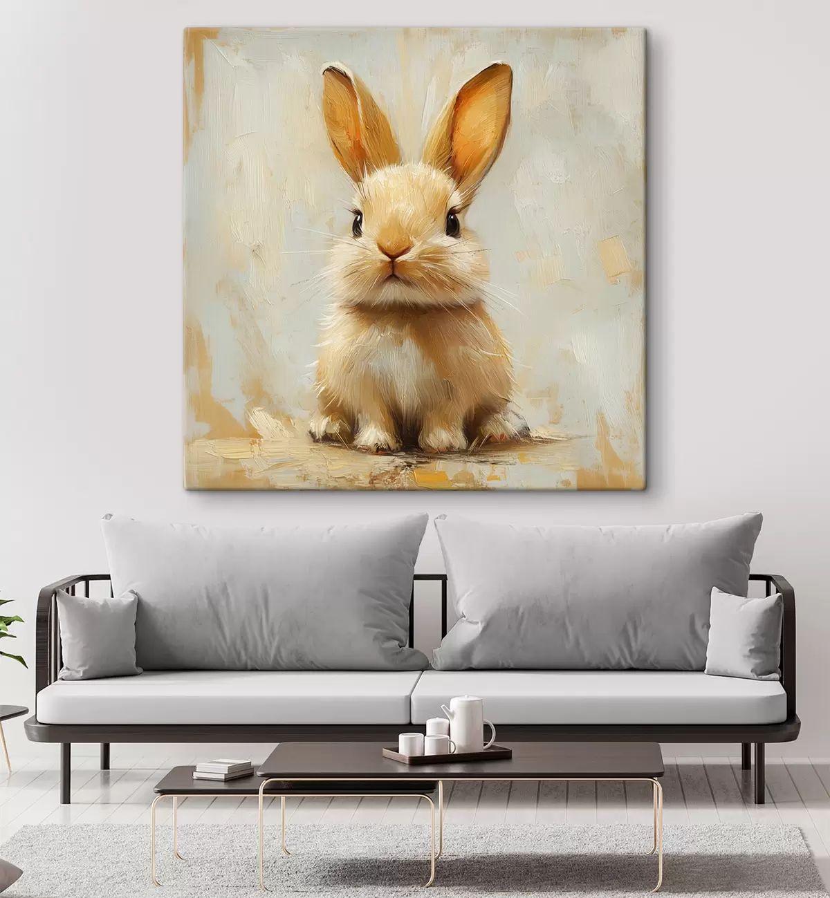  Peintures Lapin beige sur fond clair avec des coups de pinceau audacieux s41000