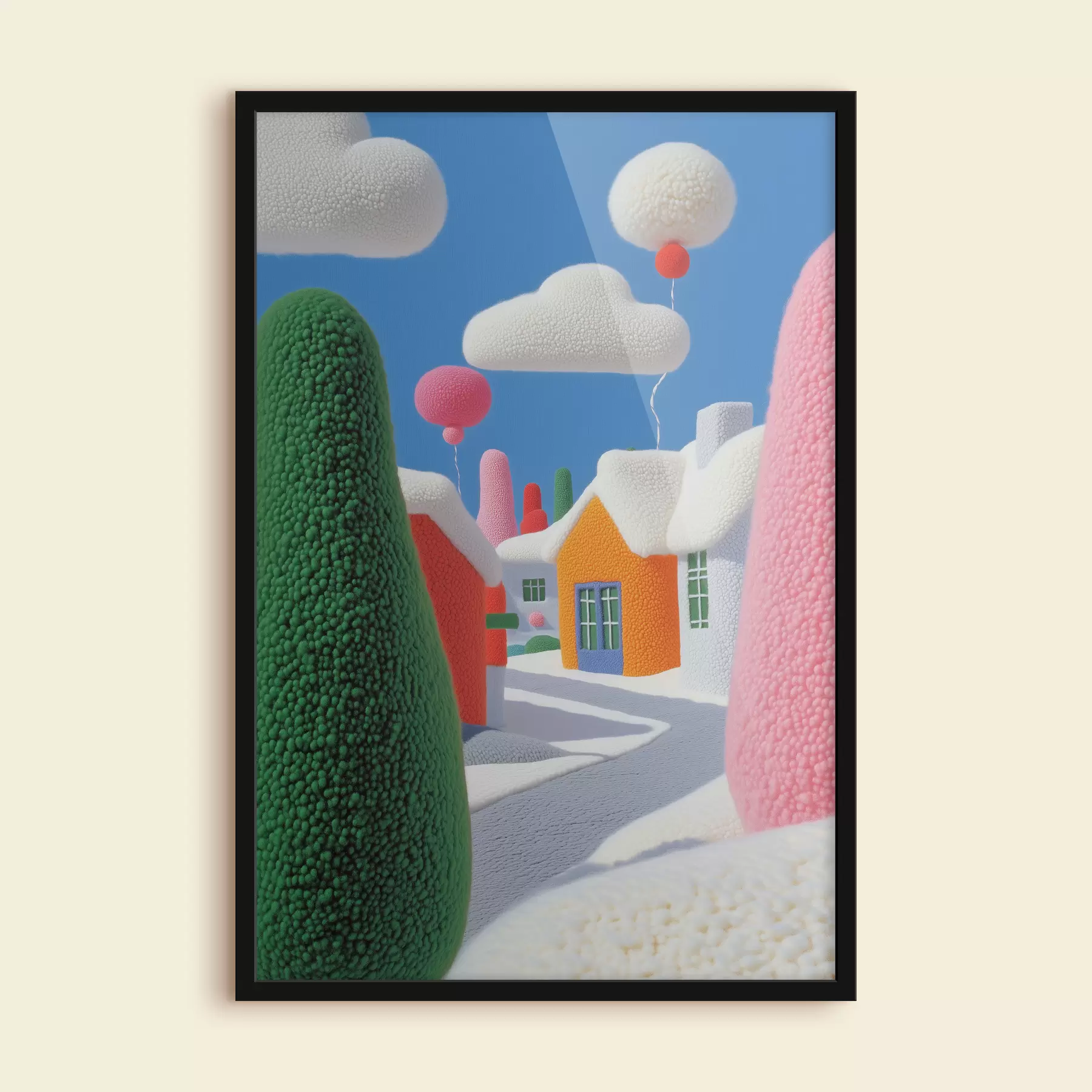 Papier peint photo Une rue avec des nuages et des ballons en feutre f40970