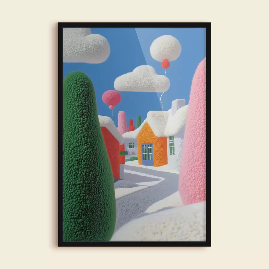 Fotobehang Een straat met wolken en vilten ballonnen f40970
