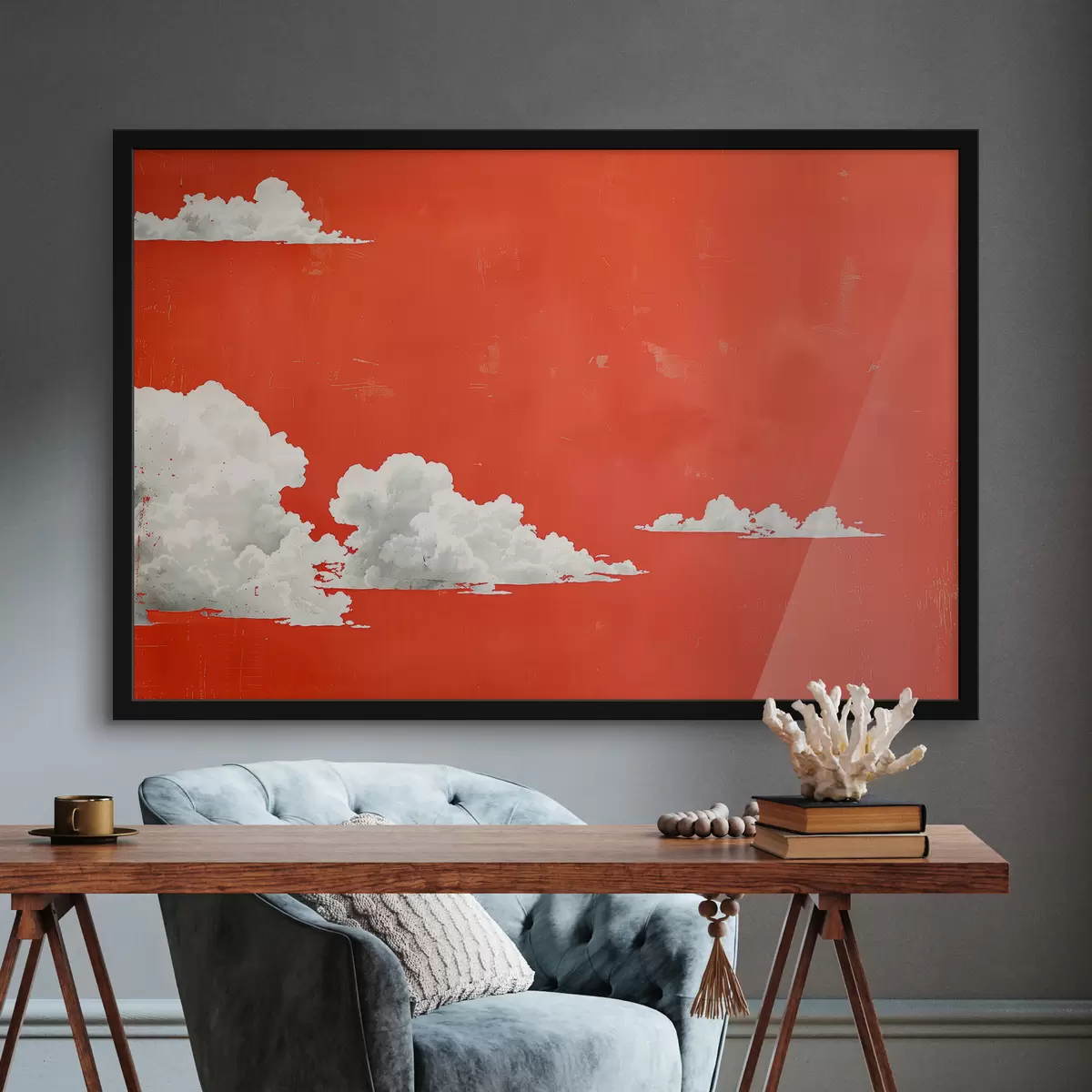 Affiche Ciel rouge avec nuages blancs f40974