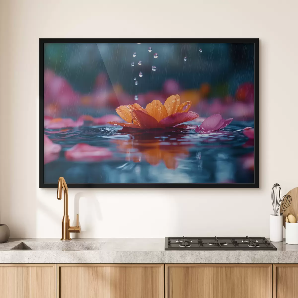 Affiche Un nénuphar avec des gouttes de pluie f40977