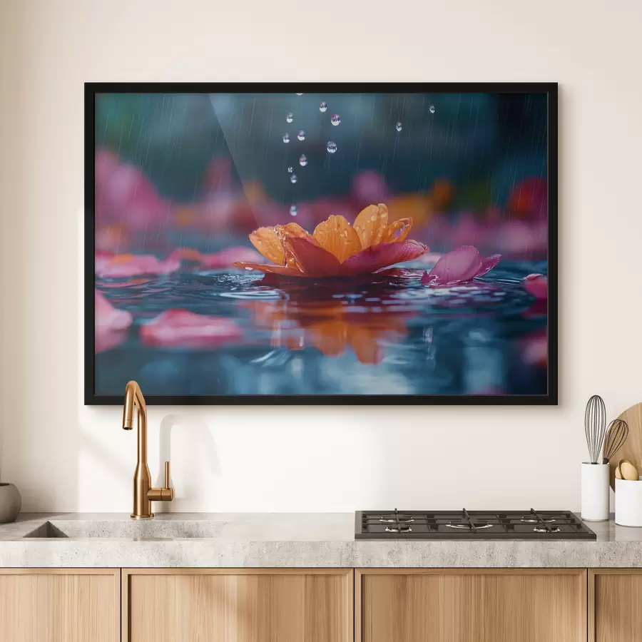 Fotobehang Een waterlelie met regendruppels f40977