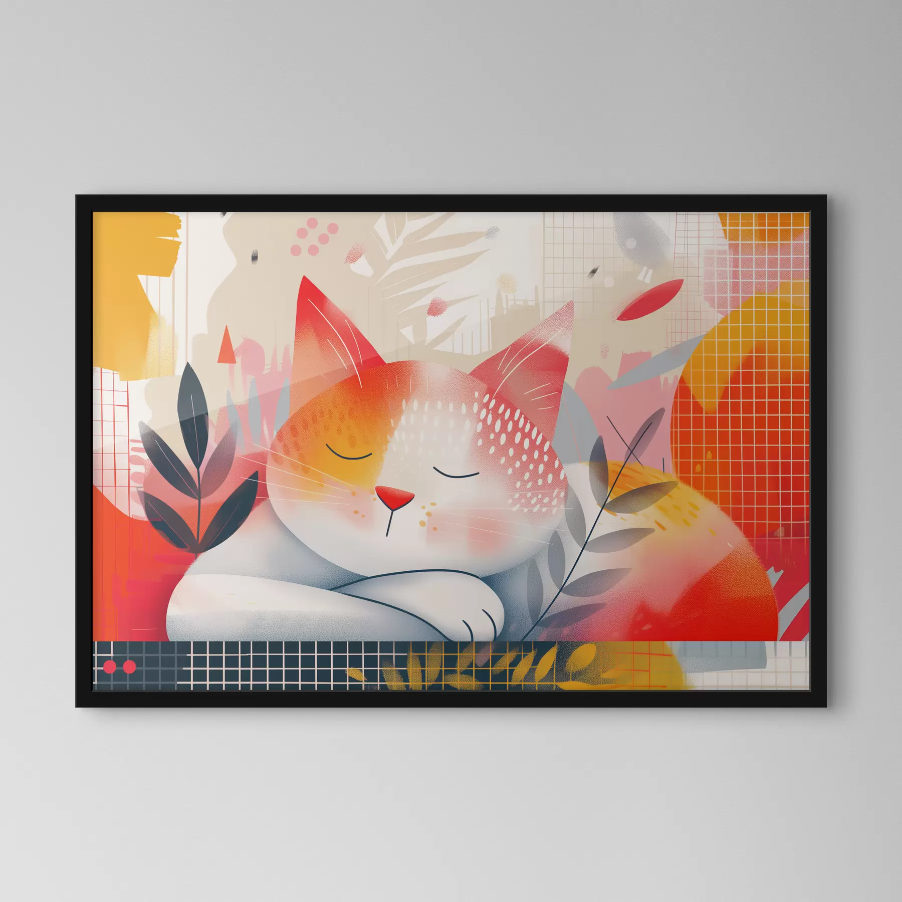  Peintures Un chat mignon dormant sur le sol parmi des fleurs colorées f40981