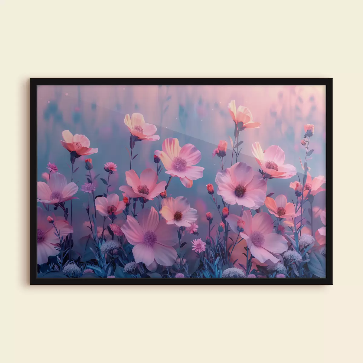 Poster Sprookjesachtige wilde bloemen in roze en blauwe tinten f40990