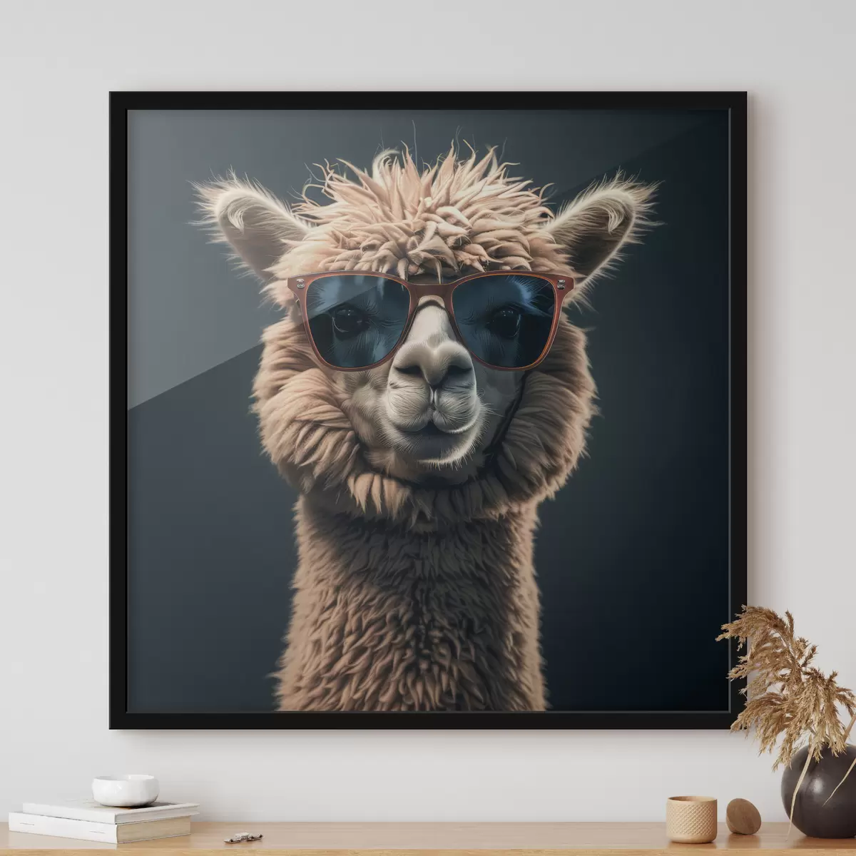 Poster Stijlvolle lama met bril f40995
