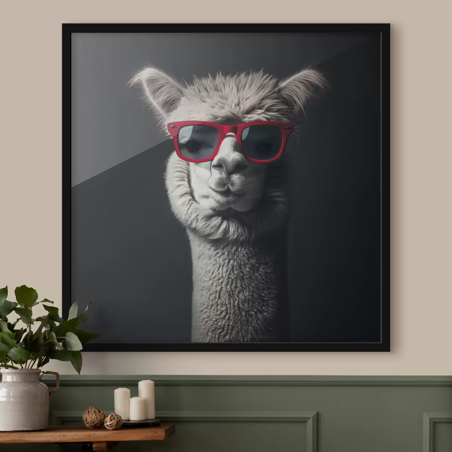  Peintures Lama gris avec des lunettes rouges f40996