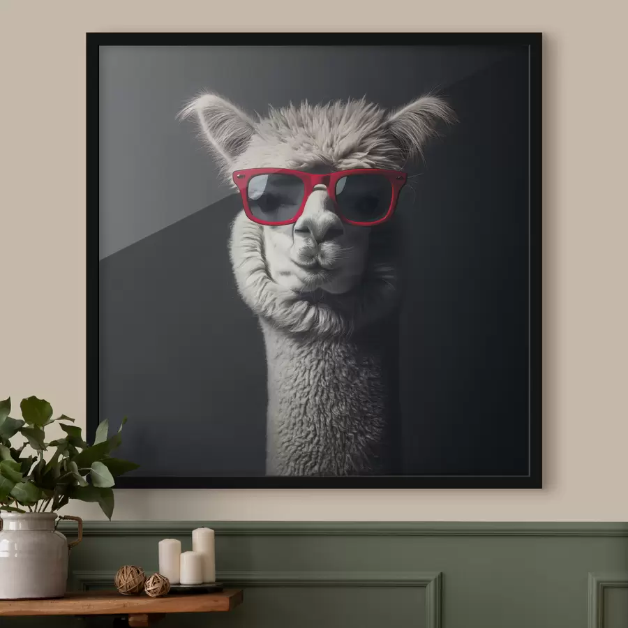 Fotobehang Grijze lama met rode bril f40996