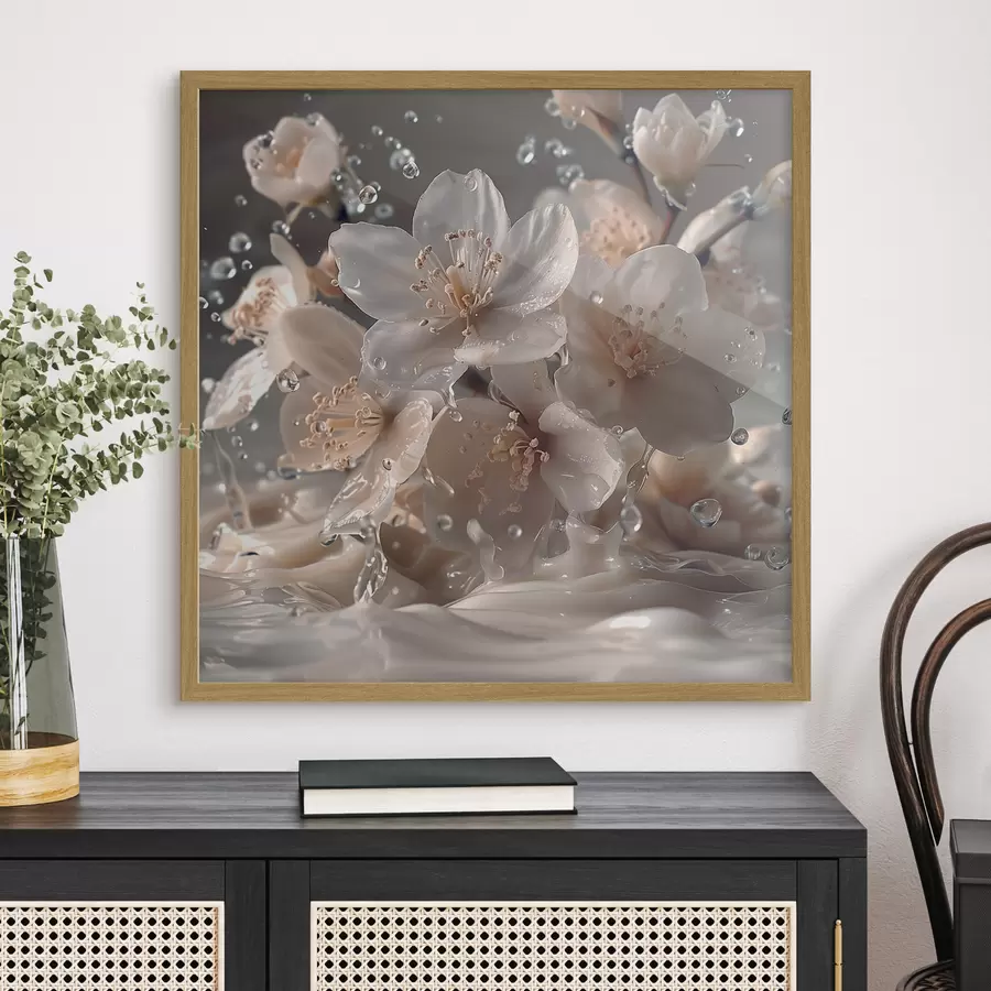 Papier peint photo Fleurs de jasmin dans un tourbillon de gouttelettes f41003