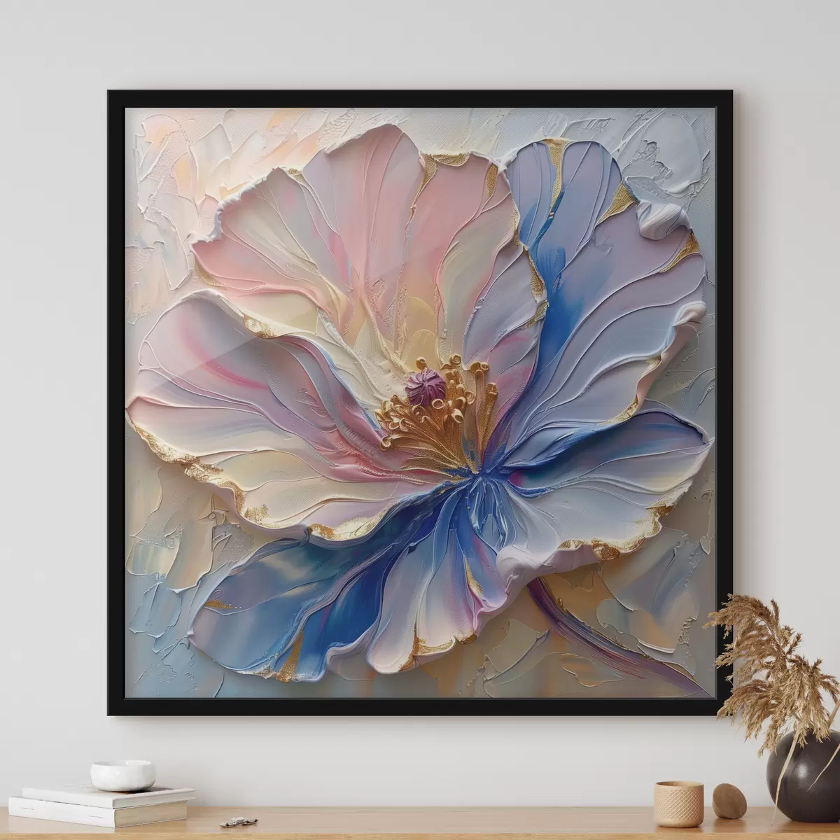Affiche Une grande fleur dans des tons doux de rose et de bleu f41006