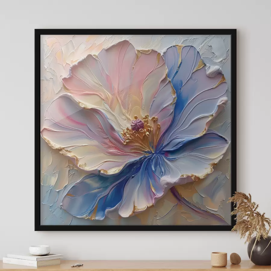 Papier peint photo Une grande fleur dans des tons doux de rose et de bleu f41006