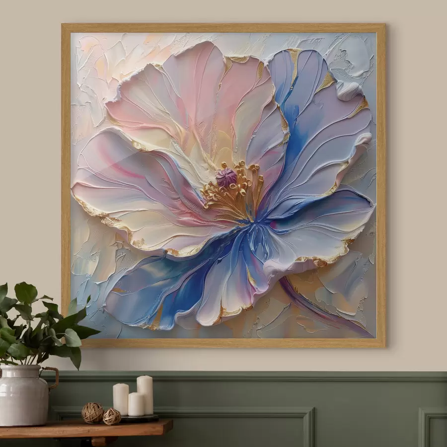Papier peint photo Une grande fleur dans des tons doux de rose et de bleu f41006